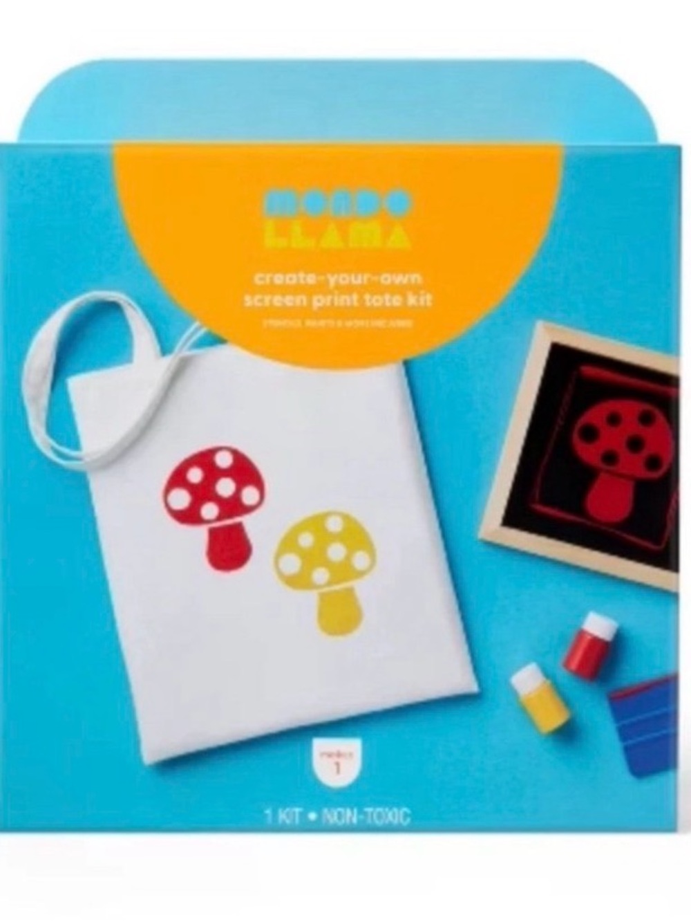 💼2️⃣ Create-Your-Own Screen Print Tote Kit with Mushroom Motif - Blue/Yellow/Red